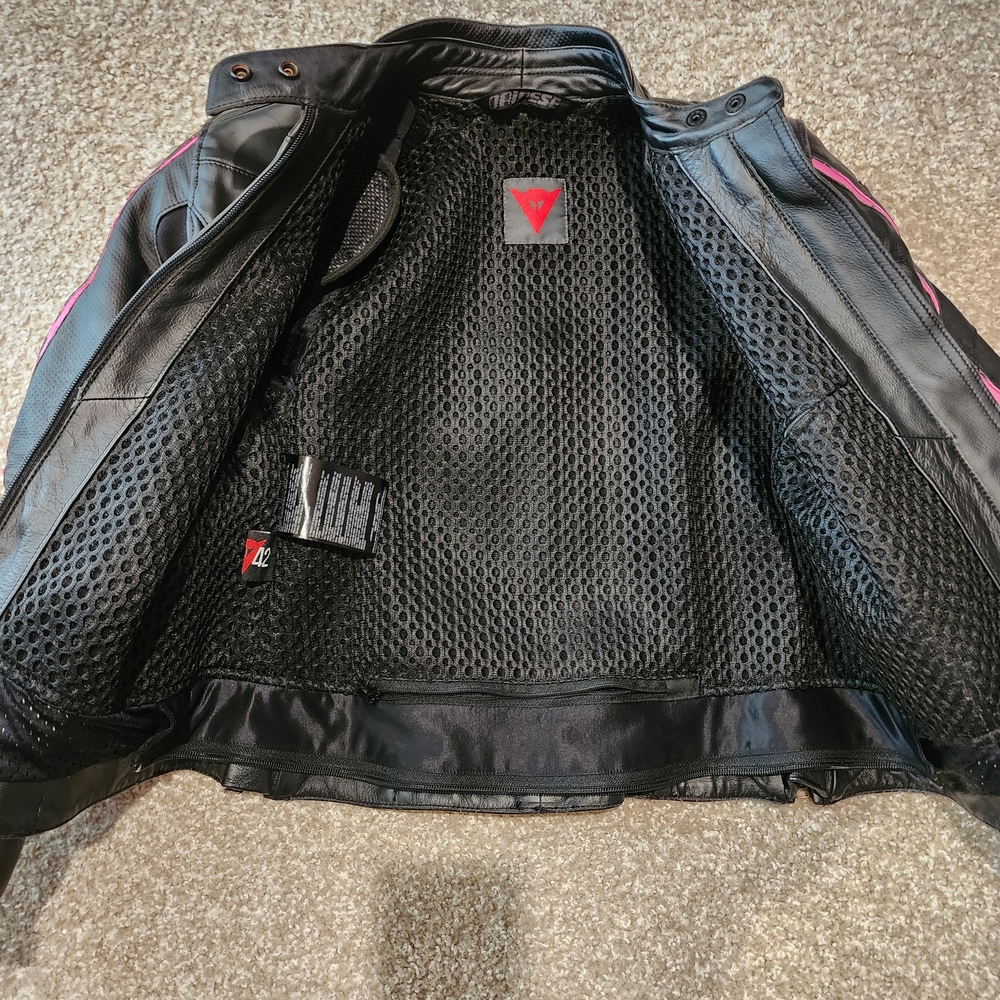 Dainese Women's Black Leather Jacket with Pink Accents - Picture 7 of 12